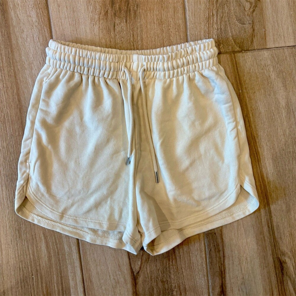 H&M Sweatshorts Womens XS Ivory Fleece Drawstring Elastic Waist Pockets